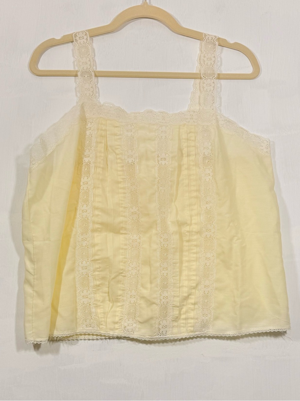 Lace-Trim Pale Yellow Cotton Camisole